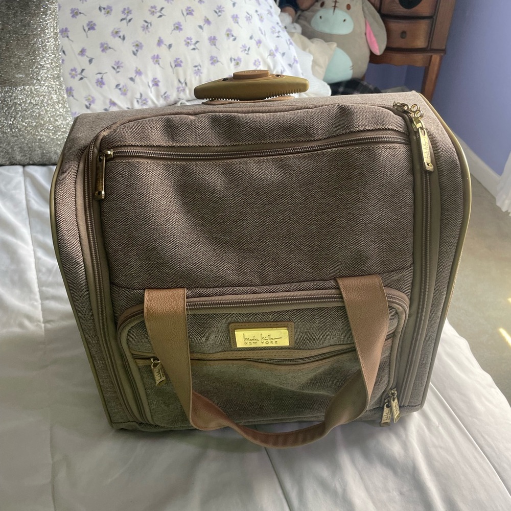 Nicole Miller Brown Luggage Travel Bag with Gold Accents